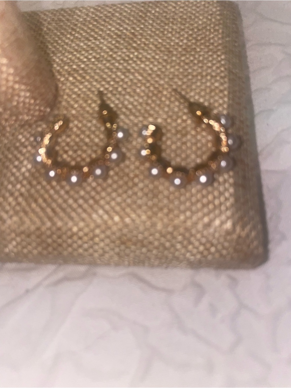 Gold Pearl Accent Hoop Earrings - 14K Gold Tone